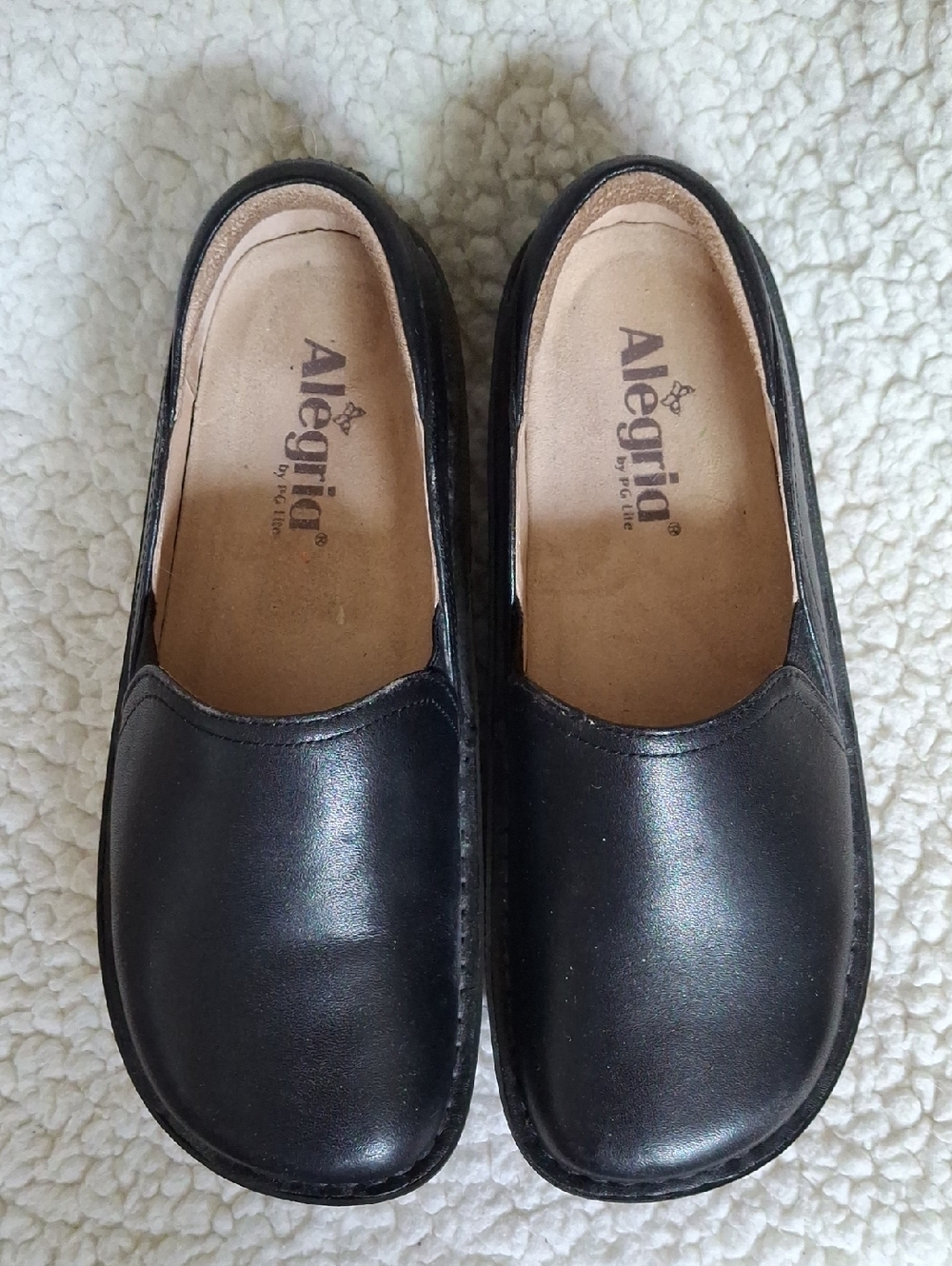Alegria Black Slip-On Leather School Shoes